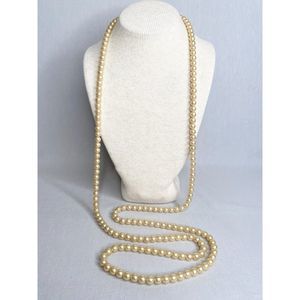 💎Vintage Opera Necklace Flapper Long Champagne Pearlesque Beads 56"width
